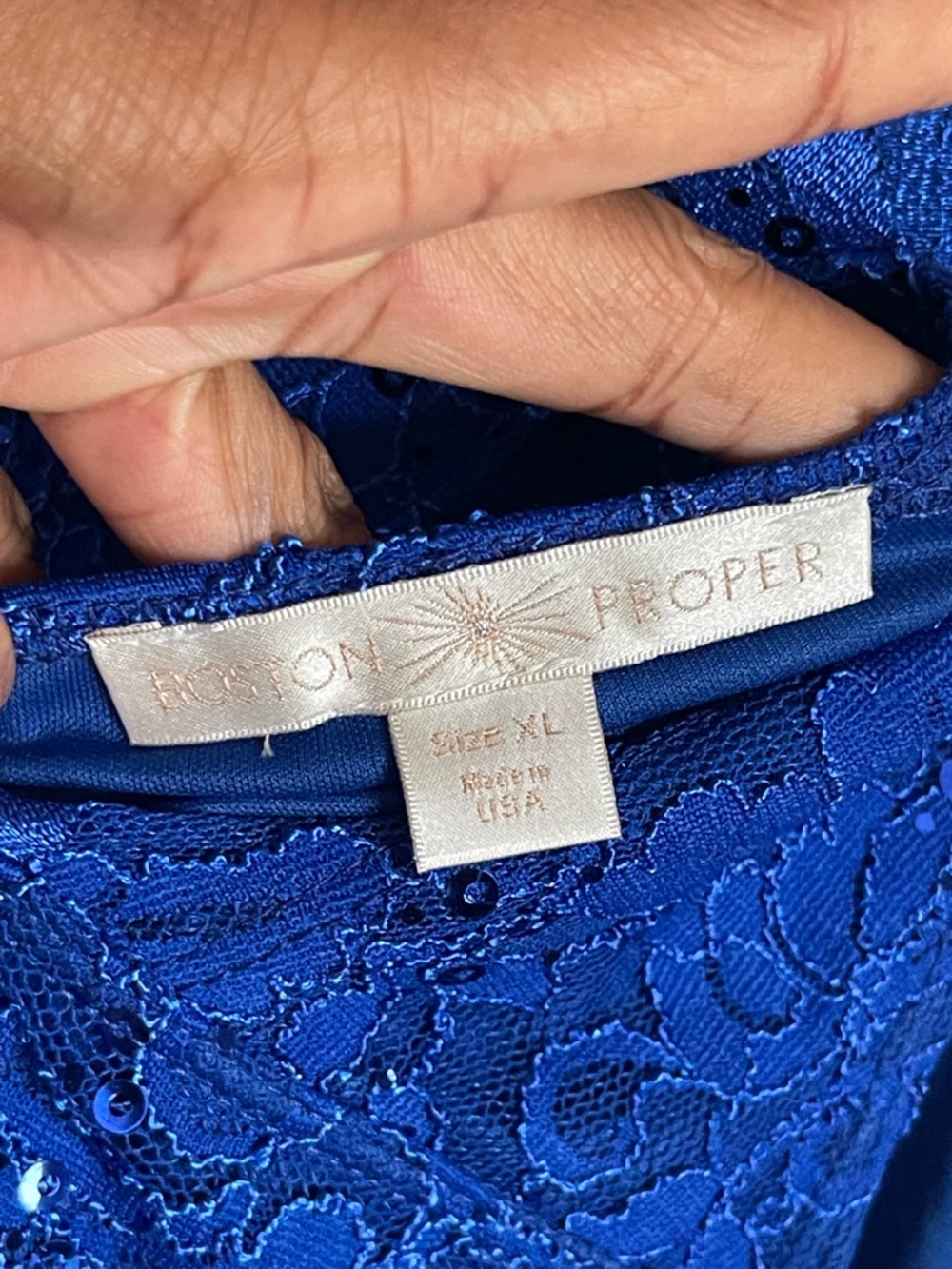 BOSTON PROPER | Royal Blue Lace Sequin Tank Top Sz XL - Picture 7 of 9